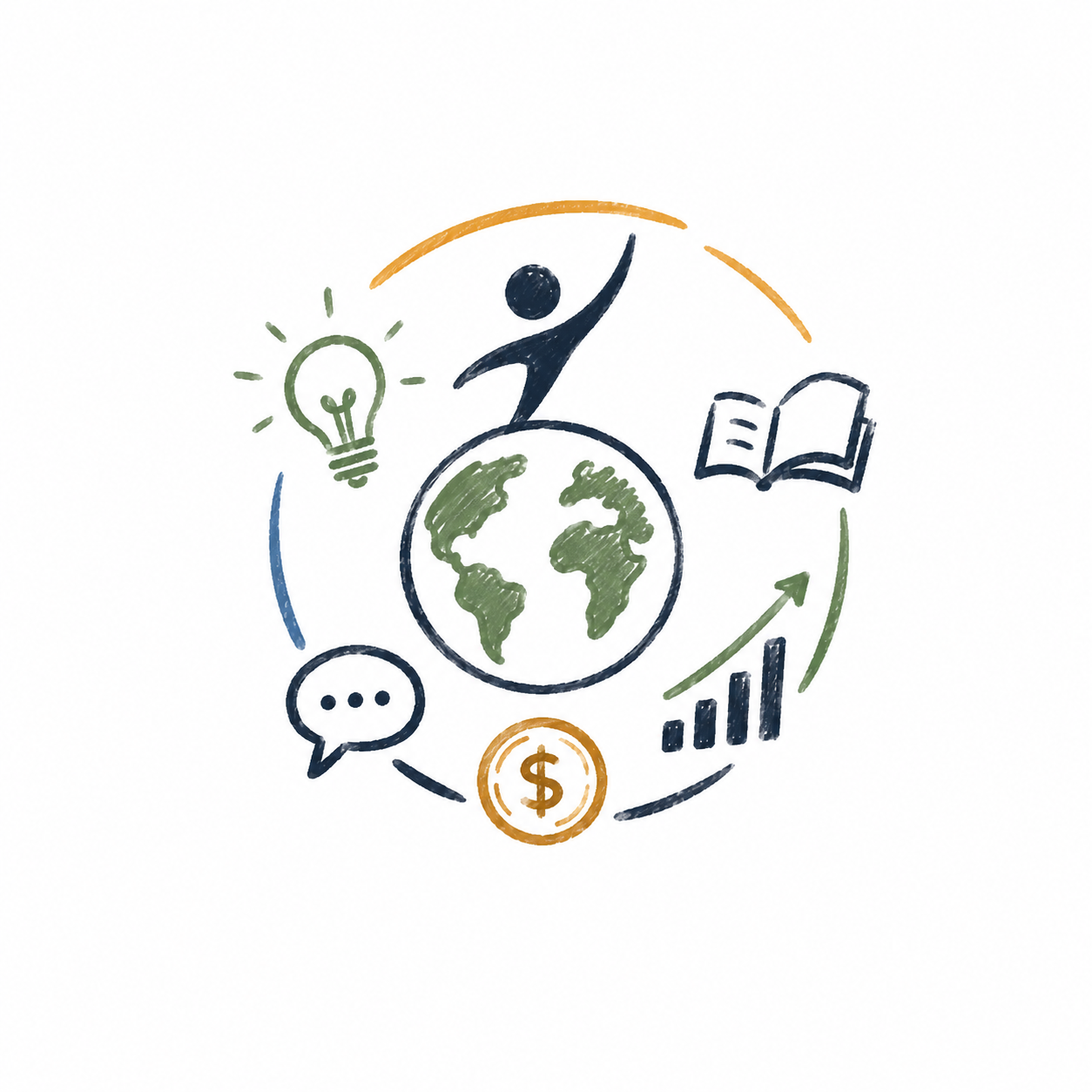 Hand-drawn global knowledge, business, technology, and growth logo